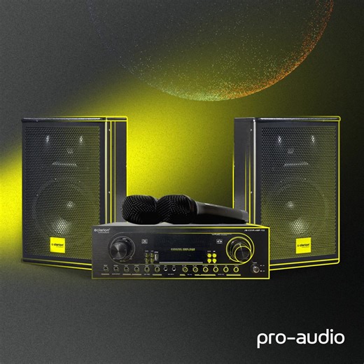 clarion® Pro-audio KARAOKE 300 W amplifier speaker set with 8” Sub-Woofer makes gaana-bajana a pro-act, be it within walls or open-air rooftop mini-concert. 2 Wireless MICs, REMOTE, Digital Amplifier, MP3-Memory Card-USB supported, Bluetooth Ver.5.0 for connectivity. PRESET, ECHO Control and many other top-of-the-class functions for an awesome sound performance. For detailed product specifications visit: https://www.clarionaudio.com/collections/professional Download Pro Catalogue: https://www.cl
