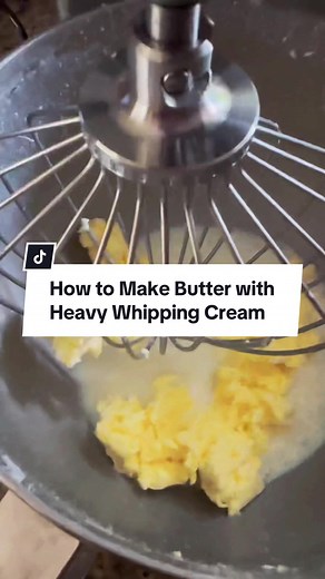 How to Make Butter with Heavy Whipping Cream! Pour the heavy cream and salt (optional) into the blender or food processor. Turn to medium high speed. The cream will go through 3 obvious phases: 1. First, it will mix and start to look frothy. 2. Then, it will become a whipped cream. 3.Finally, it will begin to separate into solid butter and a whitish liquid. Once the solid butter has formed and separated from the liquid, you must drain the liquid away from the solid. Homemade butter can be stored