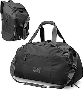 2-Way Sport Duffel Backpack Lightweight Large Capacity Gym Shoulder Football Bag Weekender for Overnight Travel (Black, Big - 22 inches)