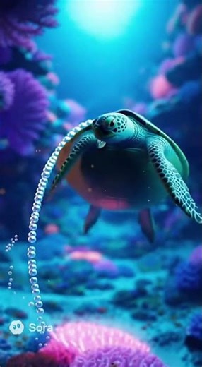 Ocean Magic: Turtle Blowing Bubbles in a Coral Reef!