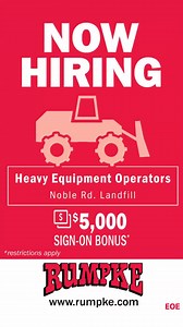 5.7K views · 47 reactions | Heavy Equipment Operators, we're looking for you! Incredible incentives AND a $5,000 sign-on bonus. Apply today! | Rumpke Waste & Recycling | Facebook