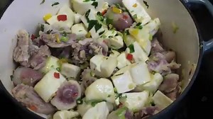 This is not related to the National dish of Greneda !!!!!!!! So please calm down and appreciate the recipe! CASSAVA OILDOWN WITH PIGTAILS / BOILED YUCA 6 pig tails cut into 2" pieces 1 tbsp coconut chili oil 1/2 cup chopped onions 2 pimento peppers chopped 1/2 cup mini bell peppers chopped 2 tbsp. minced garlic 1 cup chopped celery 2 scallions chopped 3 pounds cassava / yuca 3 cups chopped spinach 6 cups coconut milk 1/2 tsp ap seasoning 1 tbsp golden ray or unsalted butter https://www.paypal.me