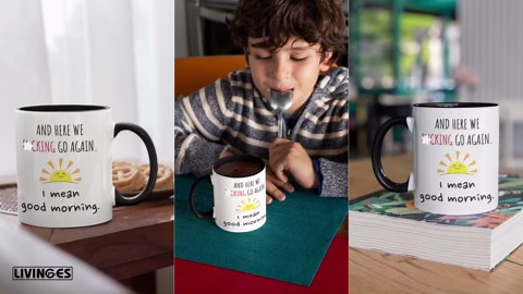 Funny Coffee Mugs for Women Here We Go Again I Mean Good Morning - The Fuckening Cup Funny Mom Coffee Gift Sarcastic - Mom Coffee Gifts Fun Work Coffee Mugs with Sayings Friend Black Accent Mug 11oz