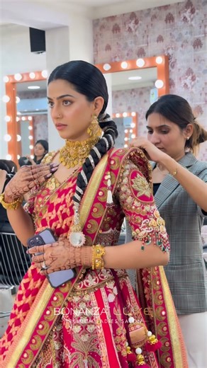 Bonanza Bridal studio on Instagram: "A bridal look is never just about one detail it’s about how everything comes together ✨ For her, we kept the makeup soft, radiant, and timeless 🤍 A clean base that lets her skin glow naturally, eyes defined but never overpowering, and lips balanced to complement the richness of her attire. The goal was simple: enhance, not mask 💫 From the back, the hairstyle completes the story 🌸 A sleek, structured bridal braid polished, traditional, and designed to hold 