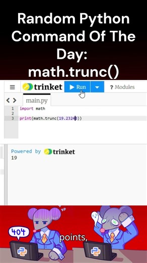 Random Python Command Of The Day, math.trunc() #coding #python #programming