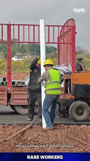 The BEST Construction Work! 🏗️ Watch this crew install a highway barrier. #construction #highway