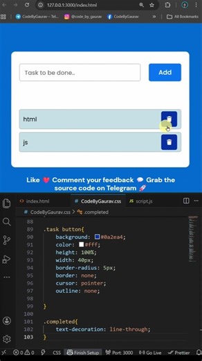 Simple To-Do List App Using JavaScript 🔥 #webdevelopment #javascript #shorts #coding