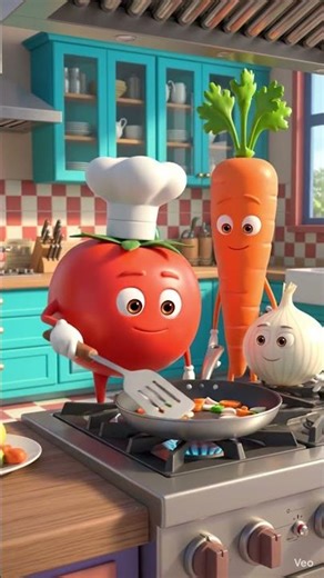 Funny Vegetables Cooking in Kitchen 🥕🍅 | Pixar Style Cartoon Animation | 4K Kids Video#shorts