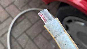 Pressure washer fails to deliver water but freezes ice chunks for a good laugh