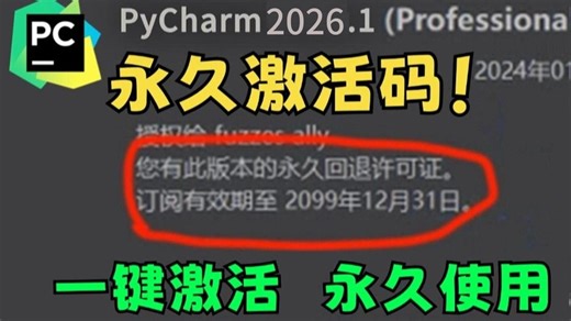 【永久激活码】2026最新python安装+pycharm安装激活教程，一键激活，永久使用，附专业版激活码+安装包，超详细Python教程！