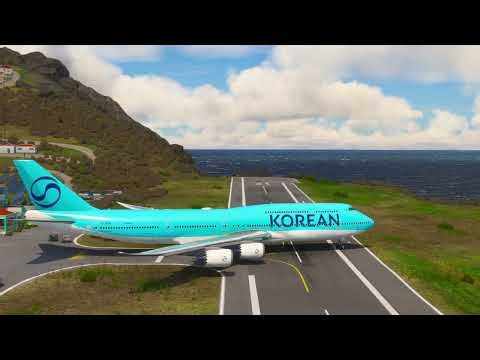 Great takeoff! B747 KOREAN AIR attempt a vertical takeoff from Juancho E. Yrausquin Airport (SAB)