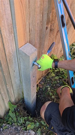 Fix your wobbly fence post with a concrete repair spur 👌 #fyp #foryou #foryoupage #trade #diy #garden #fence #broken #post #repair #fix #reels #instagram #contentcreator #surrey #landscaper #uk | RKS Landscapes