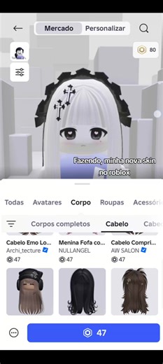 Minha nova skin no Roblox: escolha de cabelo