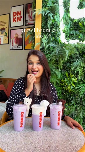 Ube Drink Dunkin UAE: Large Ube Drink Free Teddy Bear AED 27
