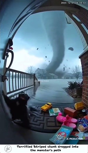 🦨 Terrified Striped skunk into the monster's path in storm #usashorts #animals #striped