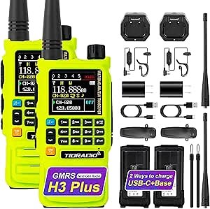 TIDRADIO TD-H3 Plus GMRS Radios Long Range Walkie Talkies USB-C Charging & Wireless Programming Multi-Band Rechargeable Two Way Radio 2500mAh Battery AM/FM NOAA DTMF VOX Frequency Copy -2 Pack Green