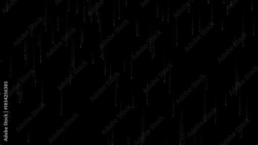 Digital rain character animation in a dark background with moving symbols flowing downwards on the screen