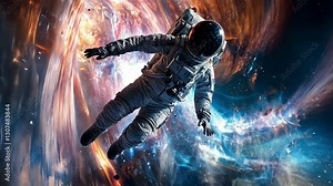 VJ Loop of an Astronaut Flying Through Space and Time – 4K Stock Video