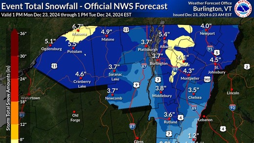Christmas Eve snow is in the forecast for Vermont. Here's the timing, how much to expect