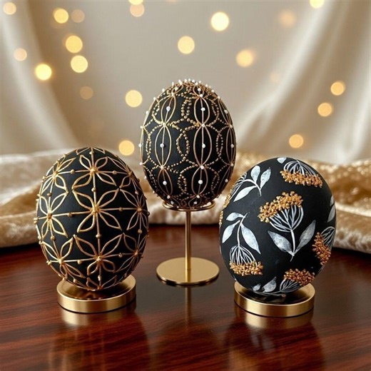 Gothic Black Easter Eggs Set of 3, Hand-painted Pysanky Eggs, Luxury Gold Floral Easter Ornament for Home Decor, Unique Spring Gift Set - Etsy