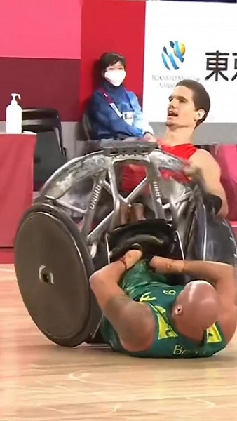 Paralympics on Instagram: "Formerly known as MURDERBALL. 💥 Wheelchair rugby was formerly known as murderball. It is a no holds barred contact sport for athletes who use wheelchairs. To win, score more tries than your opponent. Accessible description: a few flips from wheelchair rugby matches at the Paralympic Games. Top players Ryley Batt, Chuck Aoki, Sebastian Fredericksen all get flipped over in this video. #WheelchairRugby #Murderball #Paralympics"
