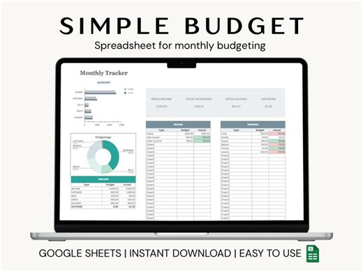 Simple Monthly Budget Tracker Spreadsheet | Personal Finance (digital Download) | Budget Planner - Etsy