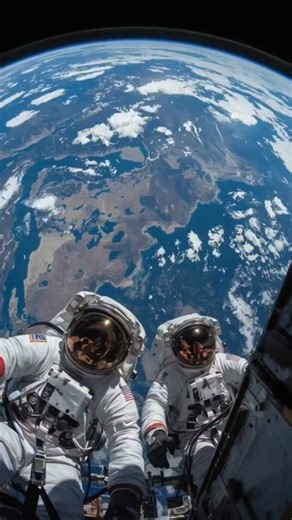 Astrovibe Studio | 250 km above Earth, astronauts work outside the ISS as our planet unfolds below—deserts, oceans, mountains, and glowing cities fading into... | Instagram