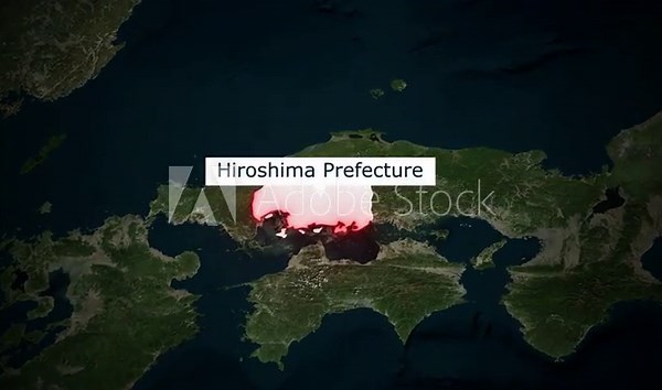 Hiroshima Prefecture Aerial Satellite View of Japan Topography and Urban Areas Geographic Data Mapping Coastal Region