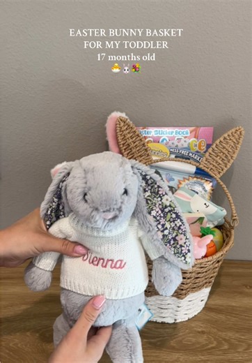 Easter Bunny Basket for my almost 17 month old! 💕 I got a lot of the crafts at the dollar store. I used a book from last year that she won’t remember. And this beautiful custom jelly cat was given to her on her birthday, but I haven’t showed it to her yet because it was on her bookcase so I thought it was a perfect time.🐰 #easterbasketideas #easterbasket #toddler #toddlereasterbasket #toddlermom