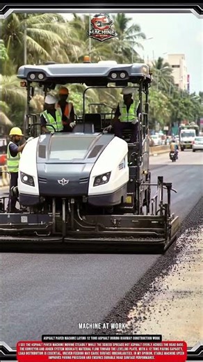 Asphalt Paver Machine Laying 12 Tons Asphalt During Highway Construction Work
