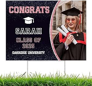Personalized Graduation Yard Sign 2025, Custom Photo And Text For College, School, and Graduation Decor Sign, 18x24 Inches Corrugated Plastic with Metal H Stake, Made in USA by My Sign Center