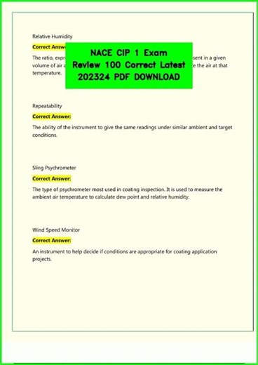 NACE CIP 1 Exam Review 100 Correct Latest 202324 PDF DOWNLOAD video