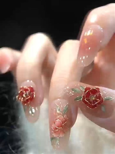 Roses on my fingertips, soft and glowing Nails that tell a sweet little story.##nail #flowernails #naildesigns #prettynails #cutenail