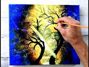 Crystal Landscape | Water Splash Painting Techniques | Plastic Wrap | Easy Art for BEGINNERS