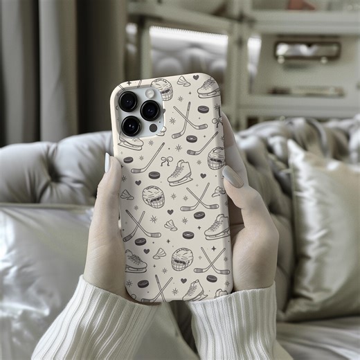 Hockey iPhone Case for Players, Minimal Sports Phone Cover, Ice Skates and Stick Pattern Case, Gift for Hockey Fans, Athletic Style - Etsy