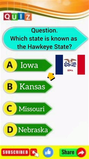 Which State is Known as the Hawkeye State? | USA GK Quiz 🇺🇸🦅#shorts #ytshorts #gk #usa