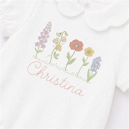 Wildflower Field Sketch Embroidery Design, Light Fill, Quick Stitch, Machine Embroidery Design, 4x4 5x7 Embroidery, Instant Download - Etsy