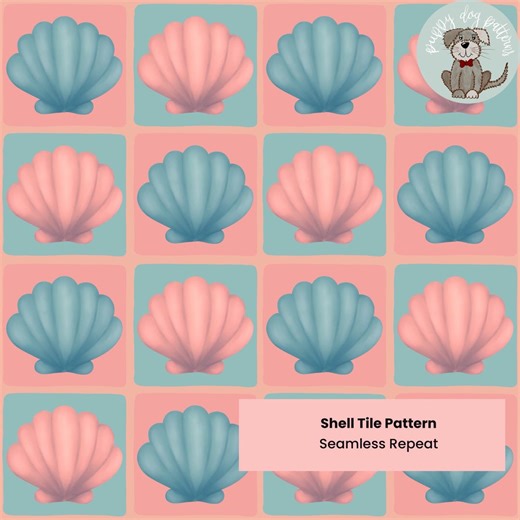 Seashell Tile Seamless Pattern for Fabric | Coastal Check Shell Digital Paper | Beach Grid Print - Etsy