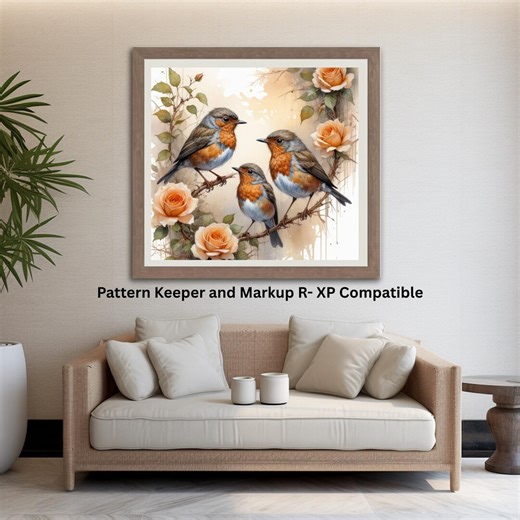 Peach Rose Oasis, Bird With Roses Counted Cross Stitch Chart, Printable PDF Pattern - Etsy