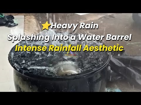 Heavy Rain Splashing Into a Water Barrel — Intense Rainfall Aesthetic