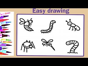 Easy Insects drawing / how to draw spider . ant . mosquito and worm /drawing and coloring