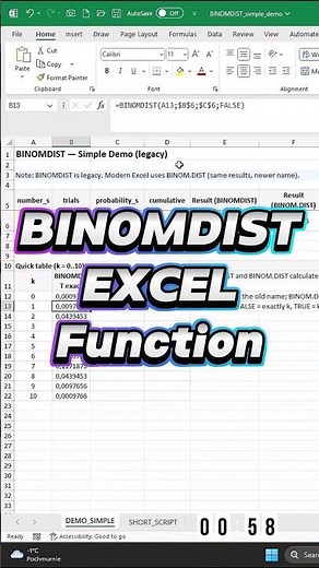 BINOMDIST returns the probability of a binomial distribution outcome.