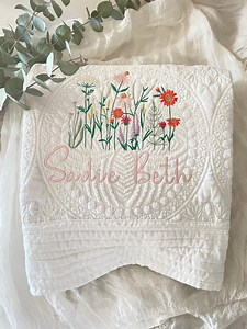 Wildflower Nursery Baby Quilt Blanket Heirloom Embroidered Blanket Flowers Personalized Baby Blanket Baby Shower Gift Pregnant Mom Gift - Etsy