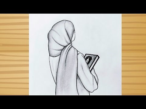 How to draw a hijab girl with Qur'an / Back side hijab girl drawing step by step / Drawing Tutorial