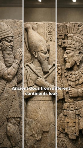 WHY do ancient gods from completely different cultures look identical? Across the world, ancient civilizations described gods with the same faces, the same beards, the same symbols, and the same poses. These cultures were separated by oceans, continents, and thousands of years — with no shared language and no known contact. So how did they all describe the same beings? 👇 What do YOU think they were seeing? Visuals are used for storytelling and educational purposes. #AncientMysteries #LostHistor