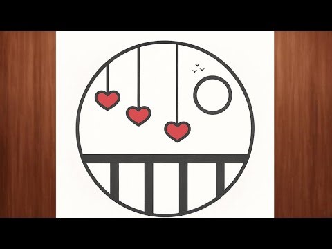 "Beautiful Circle Balcony Drawing with Hanging Hearts | Minimal Love Art for Beginners"