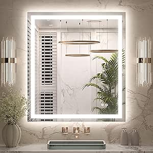 Keonjinn 32x36 Inch LED Bathroom Mirror with Lights, Frontlit & Backlit