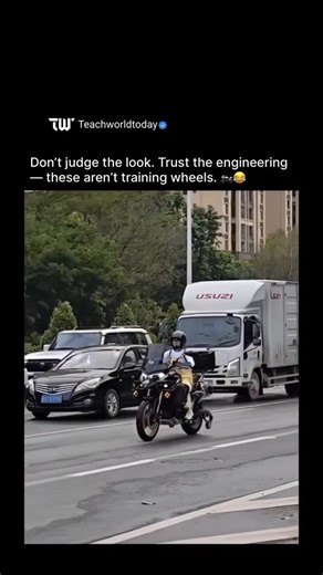 Teachworldtoday on Instagram: "This video shows a motorcycle balance-assist system built for shorter riders or tall, heavy bikes. A small deployable wheel lowers at stops to support the bike and retracts once moving. It improves low-speed stability without affecting normal riding or changing the bike’s suspension. Midia: ximeijo DM for credits/removal"