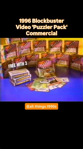 Your Nostalgia Fix for the 90s on Instagram: "1996 Blockbuster Video 'Puzzler Pack' Commercial #90snostalgia #allthings90s #ilovethe90s #1990s #90skid #90sstuff #allthings1990s #90s #90skids #90sthings #90swasthebest #90scommercial #90scommercials #1996 #blockbuster #blockbustercommercial #blockbustervideo #blockbusterpuzzlerpack #blockbusterpuzzlerpackcommercial @blockbusterbend"