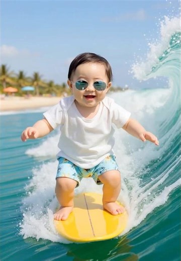 Cutest Baby Surfer Riding Waves Like a Pro! 🌊🏄‍♂️ #Shorts